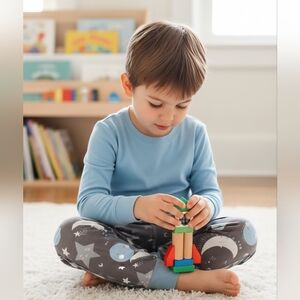 Little Sleepies 3T Boy Blue Gray Moon Stars Pajama Pants Zippy Print